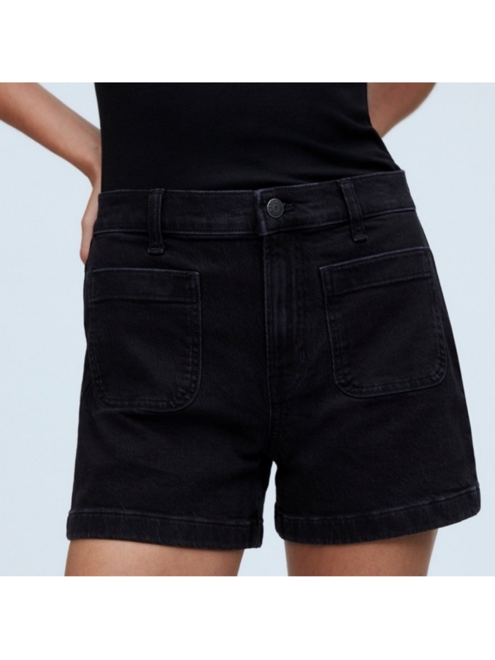 Madewell Black High-Rise Sailor Denim Shorts